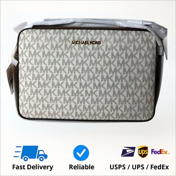 Michael Kors Ginny MK Logo Crossbody Shoulder Bag White Jet Set Item - Picture 1 of 9